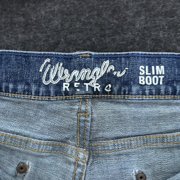 WRANGLER Retro Slim Boot Jeans 40 x 32 Medium Wash Zip Fly Mens Stretch Denim - Picture 9 of 14